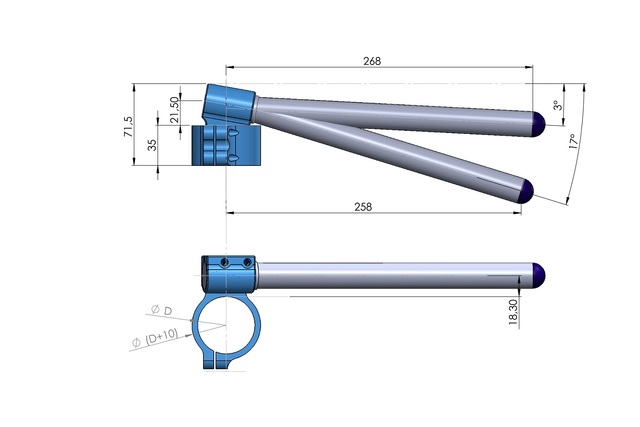 Motorcycle clip-on handlebars ? 37 mm raised with adjustable grip inclination, type RAG