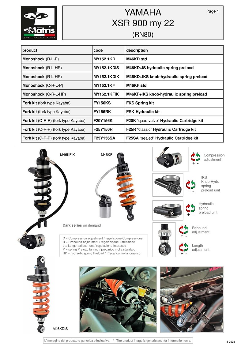 YAMAHA XSR 900 (RN80/RN85/RN86) 22/- - M46K-F - (57/150/115) - adj.C-R-L-HP (IKS knob-hydraulic spring preload)