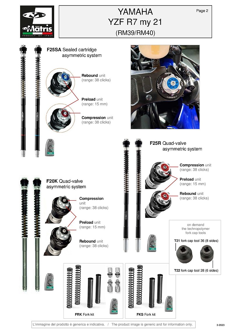 YAMAHA YZF R7 (RM39/RM40) 21/25 - M46K-F - (57/150/125) - adj.C-R-L-P (standard preload by ring / TM2 tool included)