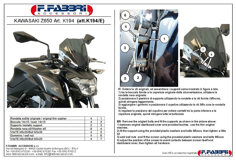 FABBRI Ανεμοθώρακας-Ζελατίνα  για KAWASAKI Z650 TOURING 2017 NAKED-SPORT-TOURING (K194/DS)