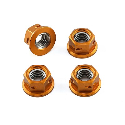 Aluminium Sprocket Nuts M8x(1.25mm) Drilled Pack x4 Orange