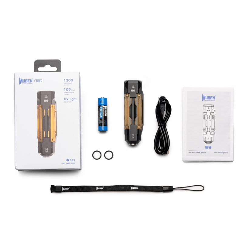 Φακός WUBEN E8 Black Compact Magnetic Modular 1300 Lumen EDC Camping Flashlight
