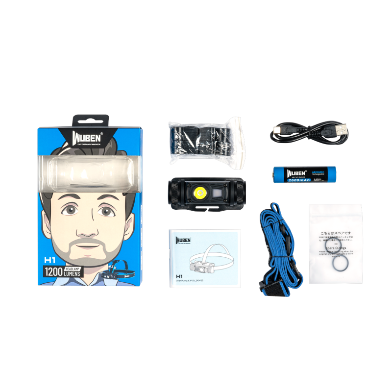 Φακός κεφαλης WUBEN H1 Black - 1200 Lumens Brightest Rechargeable Outdoor Hiking Headlamp