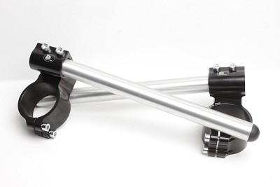 Motorcycle clip-on handlebars ? 52 mm raised with adjustable grip inclination, type RAG