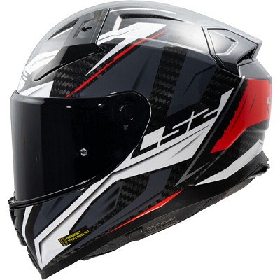 ΚΡΑΝΟΣ FULL FACE VECTOR II CARBON FF811 SOLID CARBON SAVAGE GLOSS WHITE RED GREY ECE 22.06 |LS2